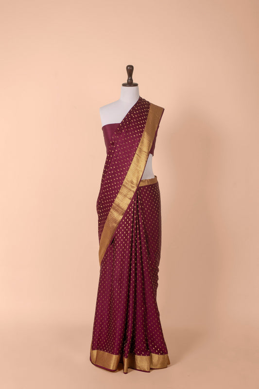 Handwoven Wine Crepe Saree