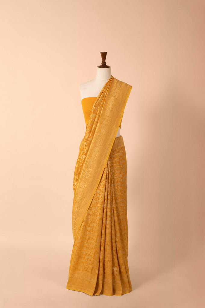 Handwoven Yellow Georgette Sari