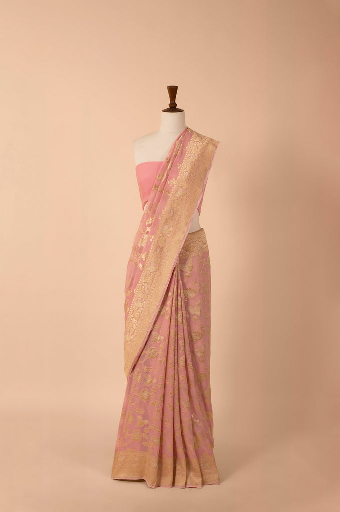 Handwoven Pink Georgette Sari