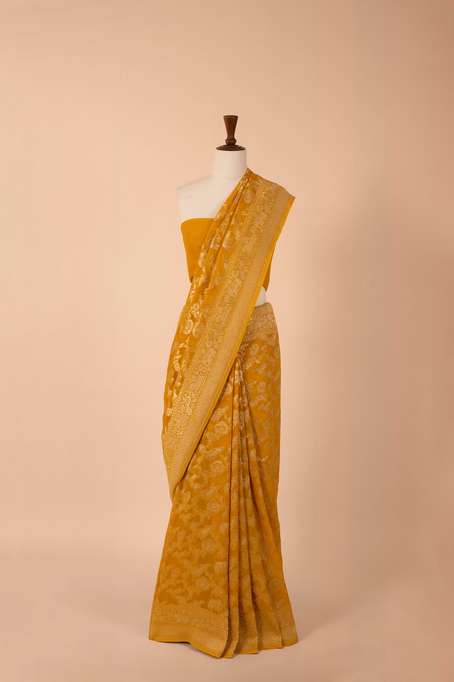 Handwoven Yellow Georgette Sari