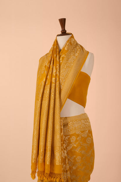 Handwoven Yellow Georgette Sari