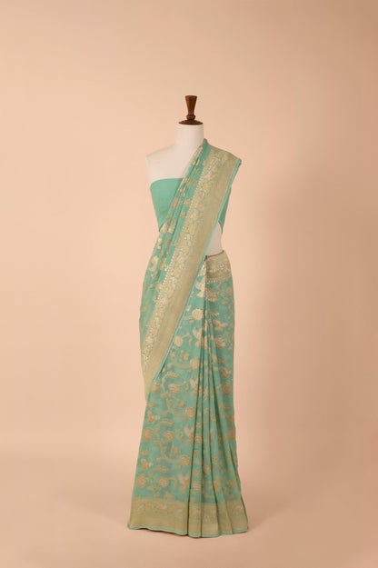 Handwoven Blue Georgette Sari