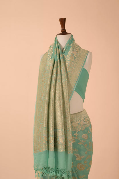 Handwoven Blue Georgette Sari