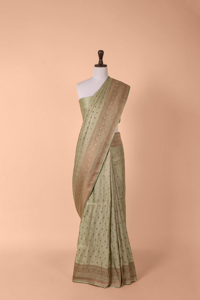 Handwoven Green Satin Silk Saree
