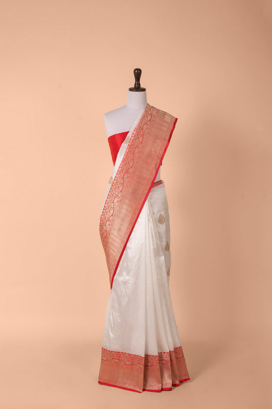 Handwoven White Silk Saree