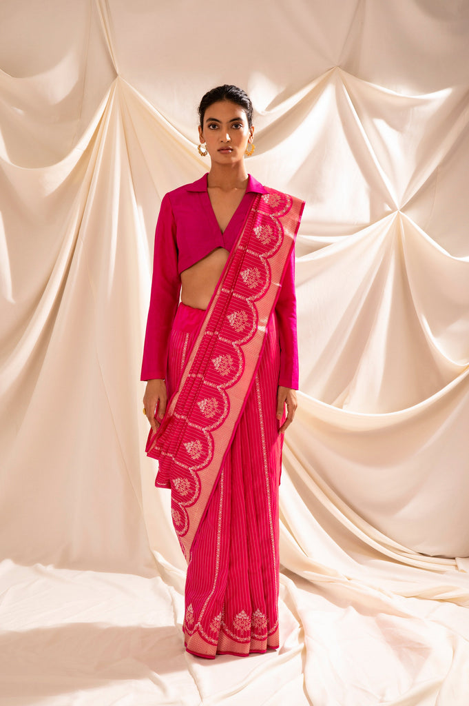 Handwoven Pink Silk Sari
