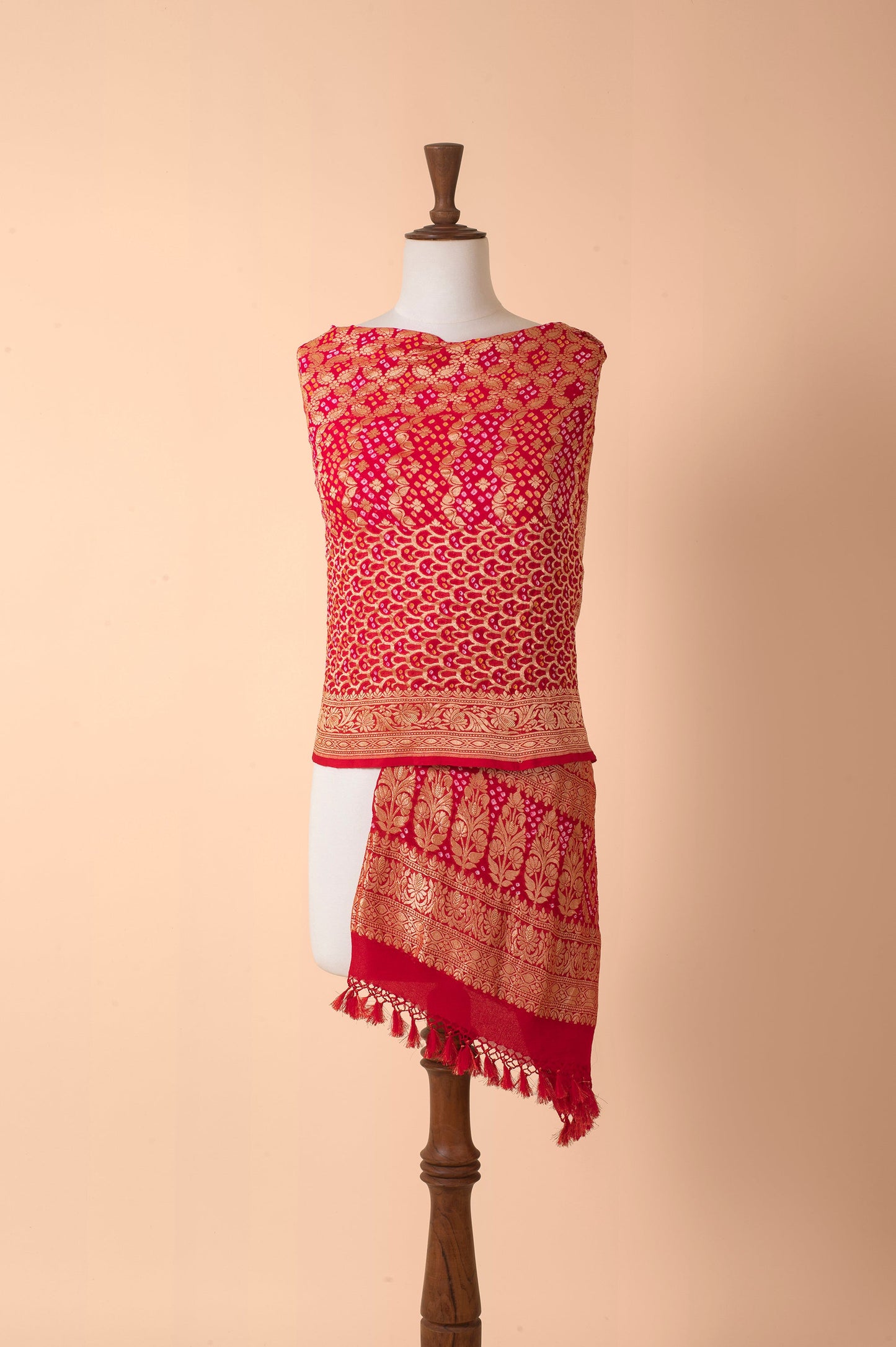 Handwoven Red Bandhani Dupatta