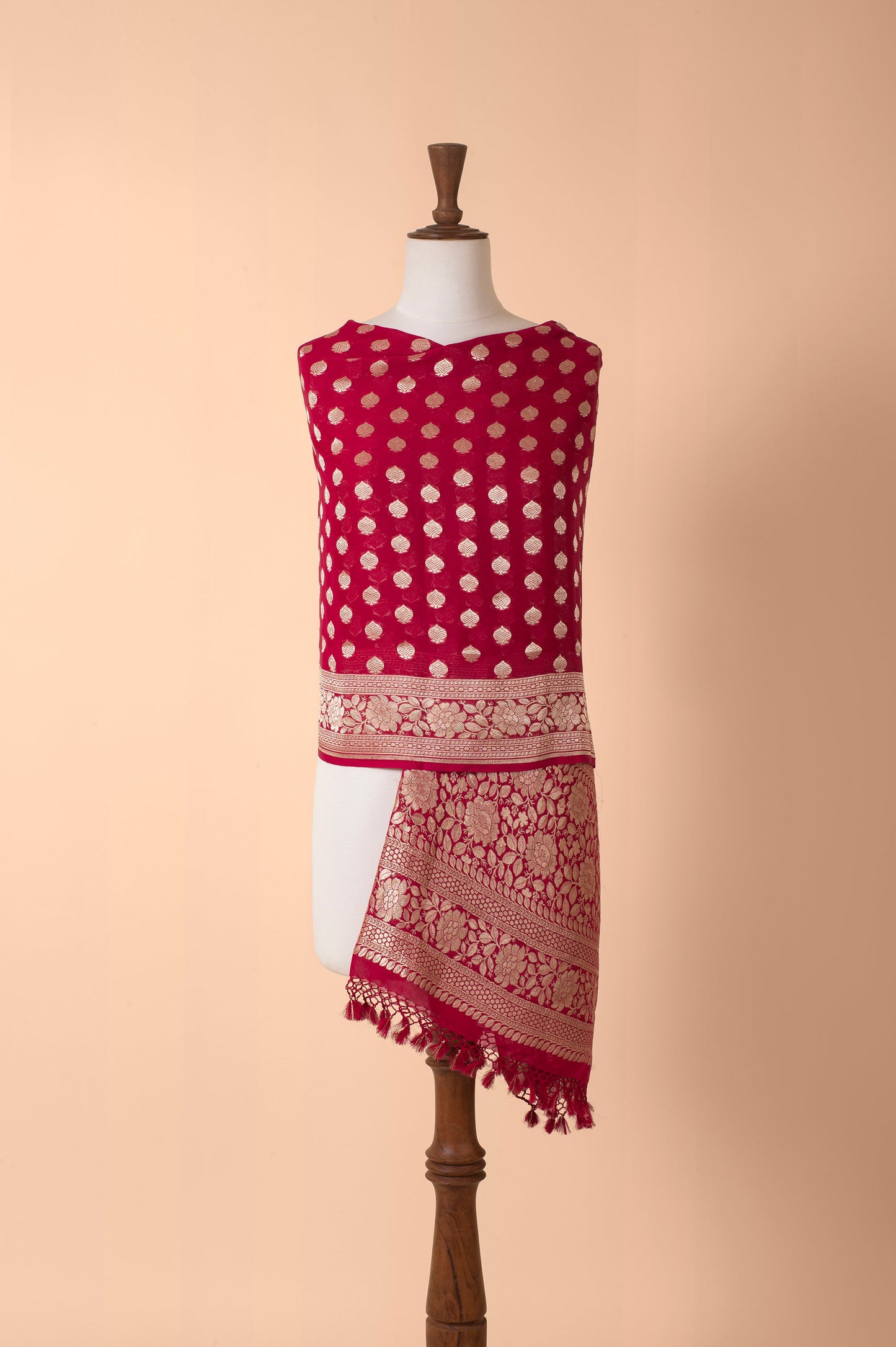 Handwoven Maroon Georgette Dupatta