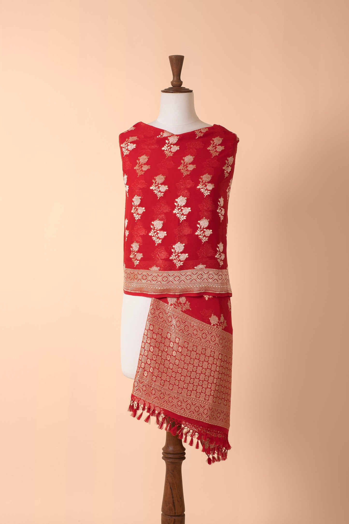 Handwoven Red Georgette Dupatta