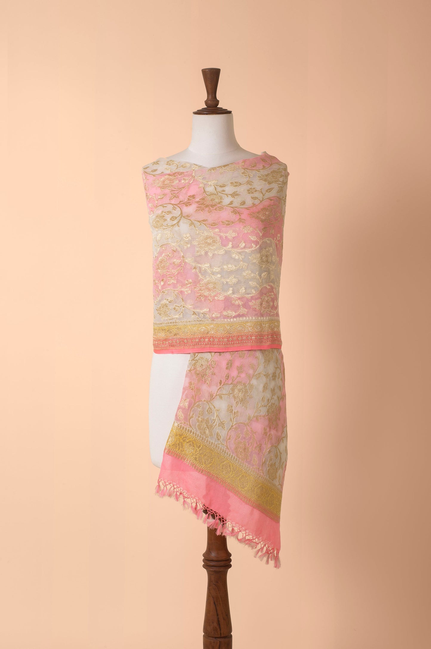 Handwoven Pink Georgette Dupatta