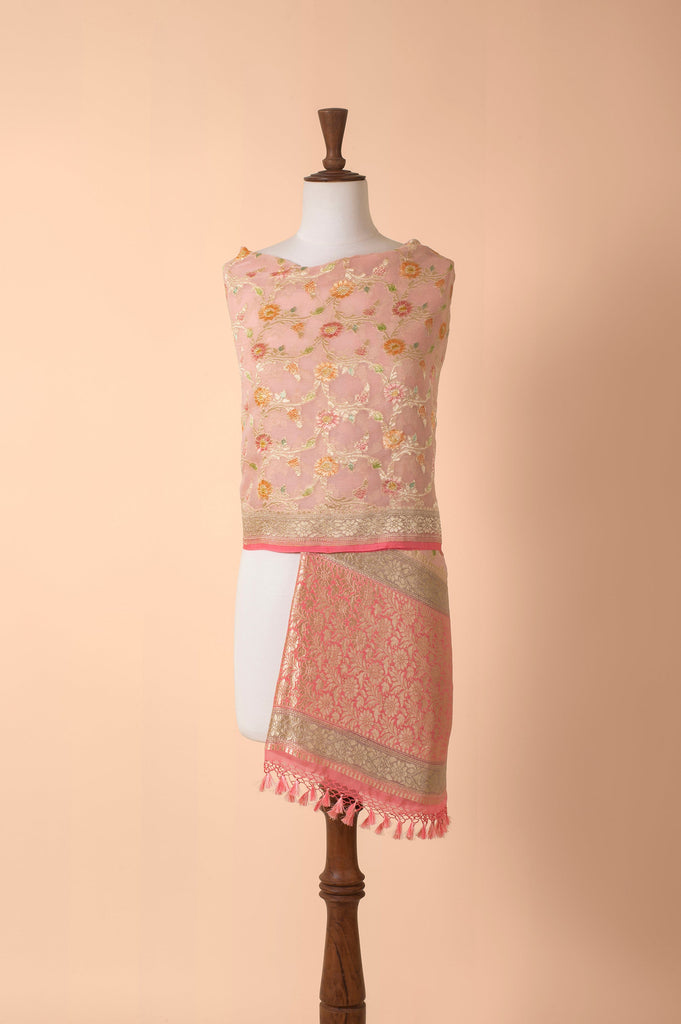 Handwoven Pink Georgette Dupatta