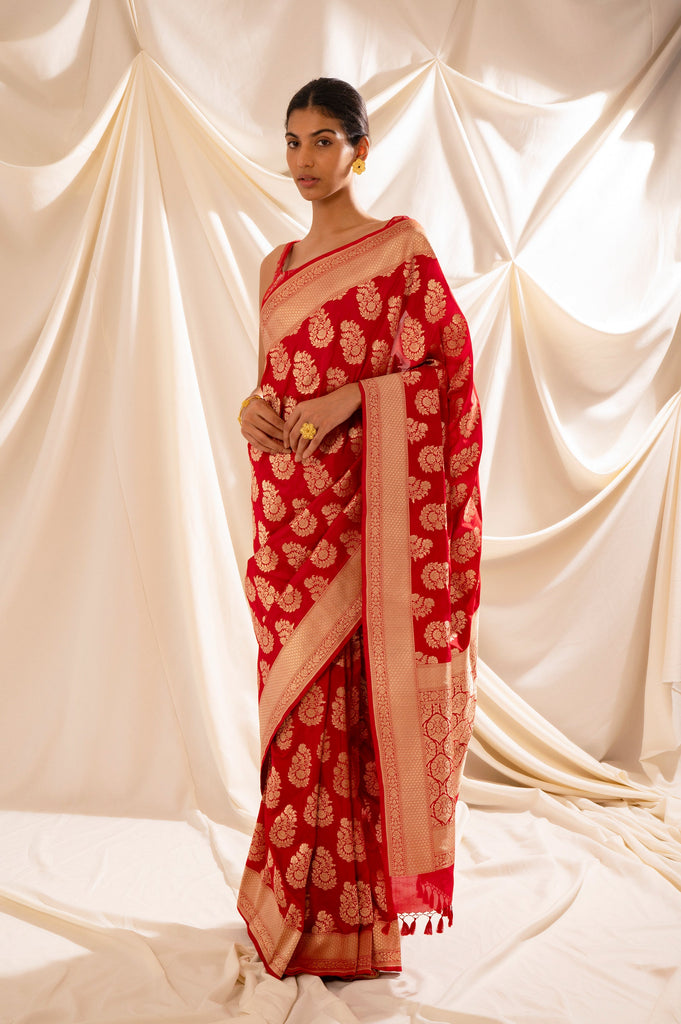 Handwoven Red Silk Sari