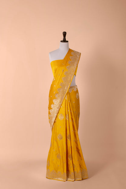 Handwoven Yellow Satin Silk Saree