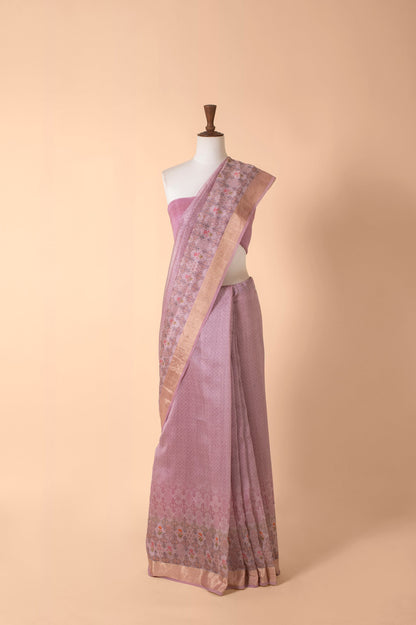 Handwoven Mauve Chanderi Sari