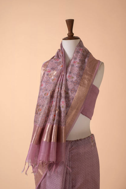 Handwoven Mauve Chanderi Sari