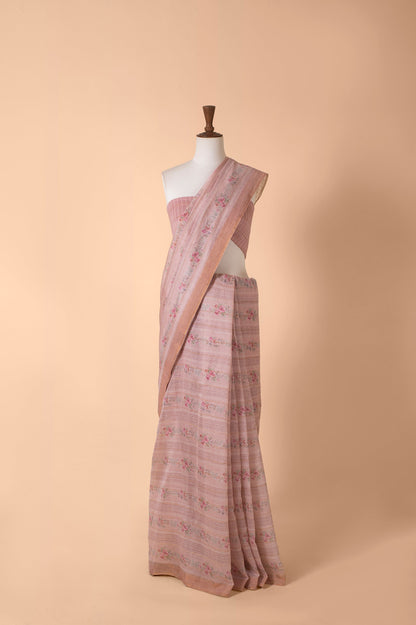 Handwoven Mauve Chanderi Sari