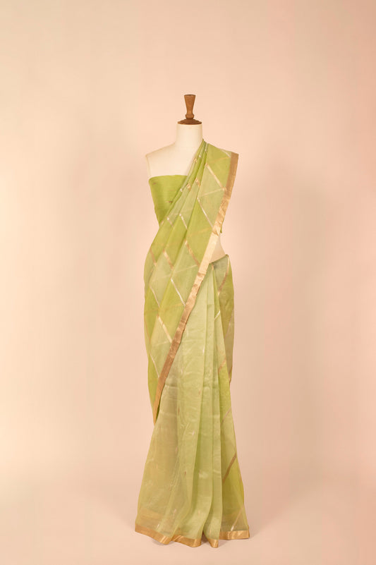 Handwoven Green Organza Sari