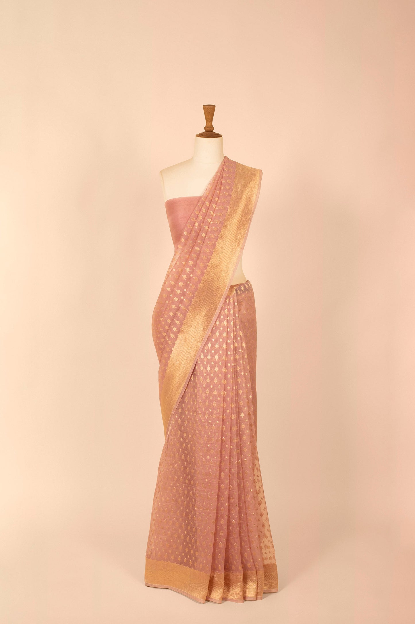 Handwoven Pink Organza Sari