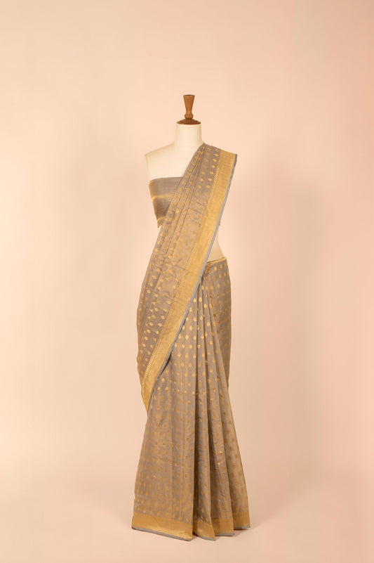 Handwoven Grey Tissue Sari