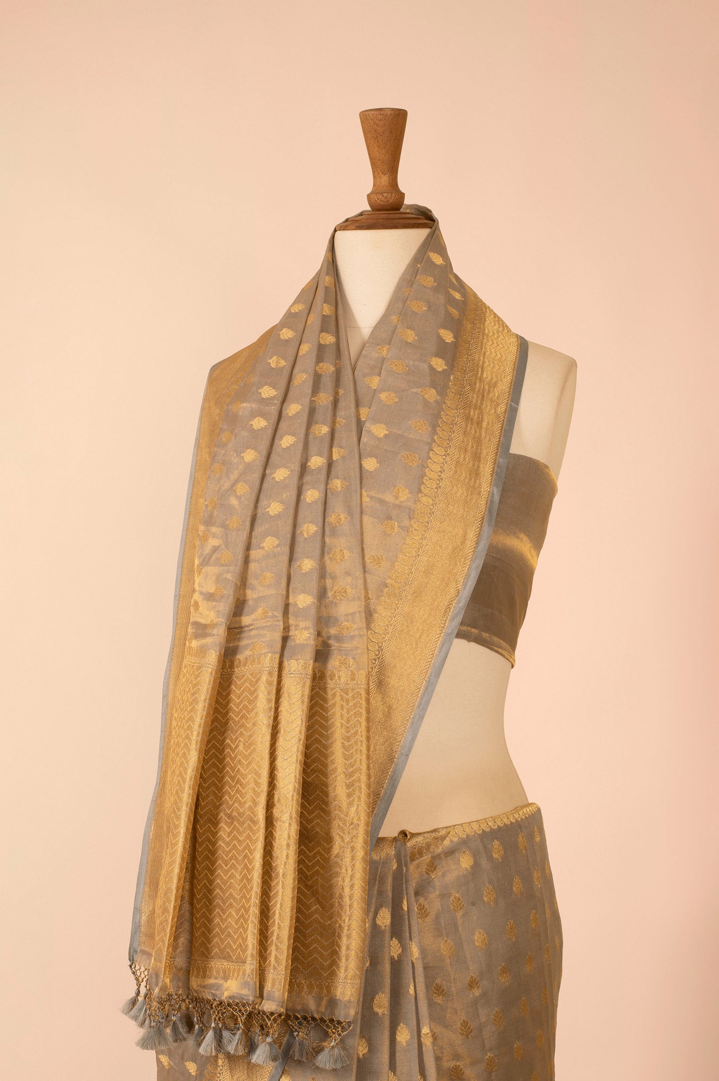 Handwoven Grey Tissue Sari