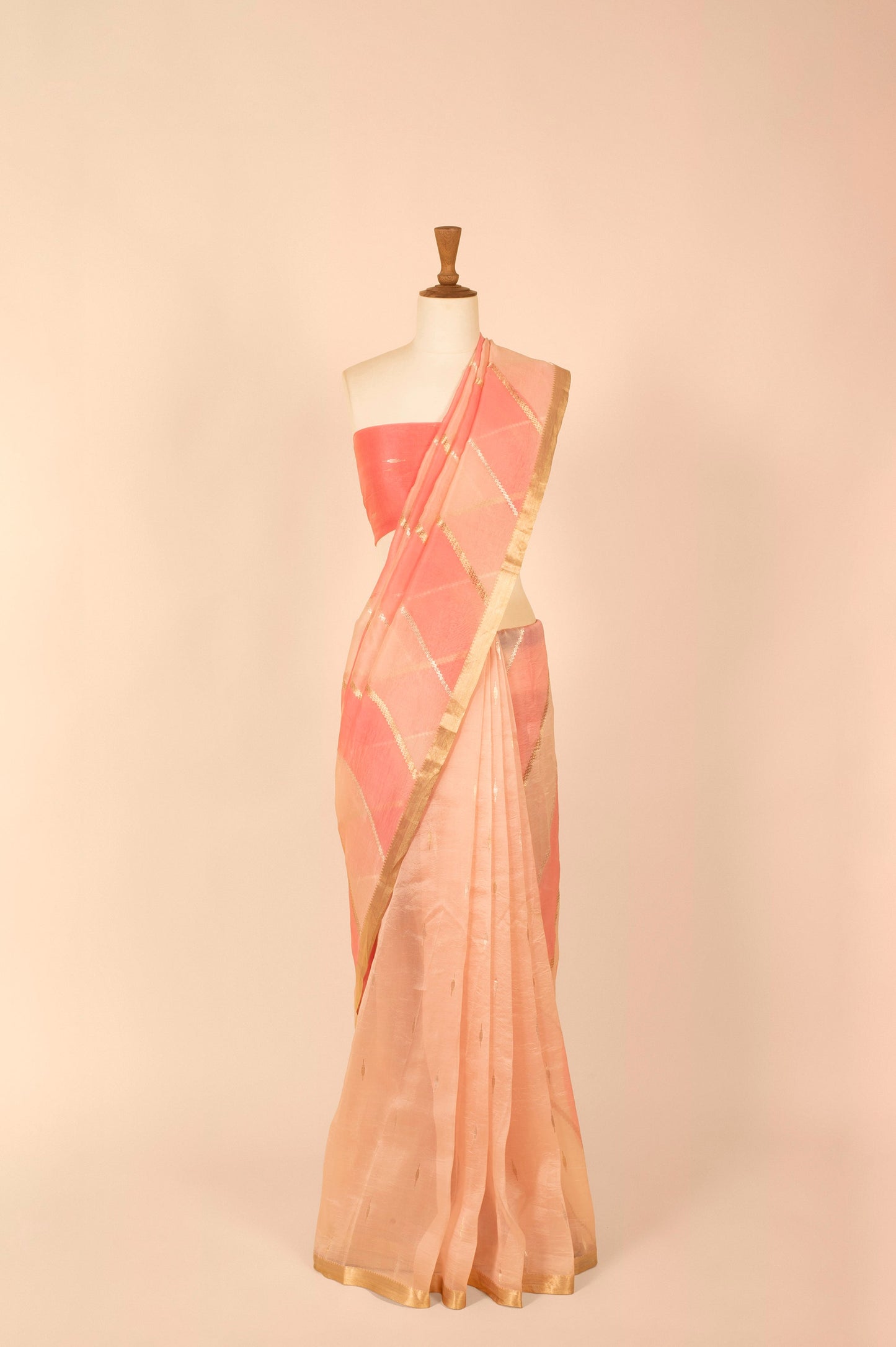 Handwoven Pink Organza Sari