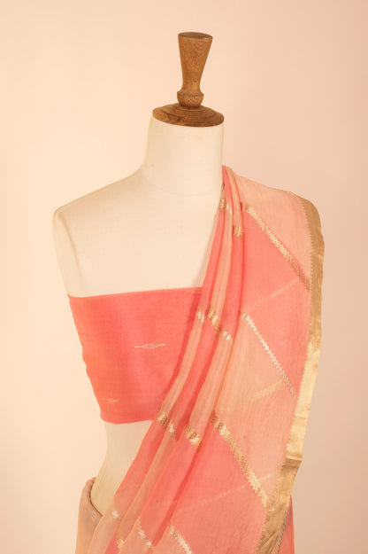 Handwoven Pink Organza Sari