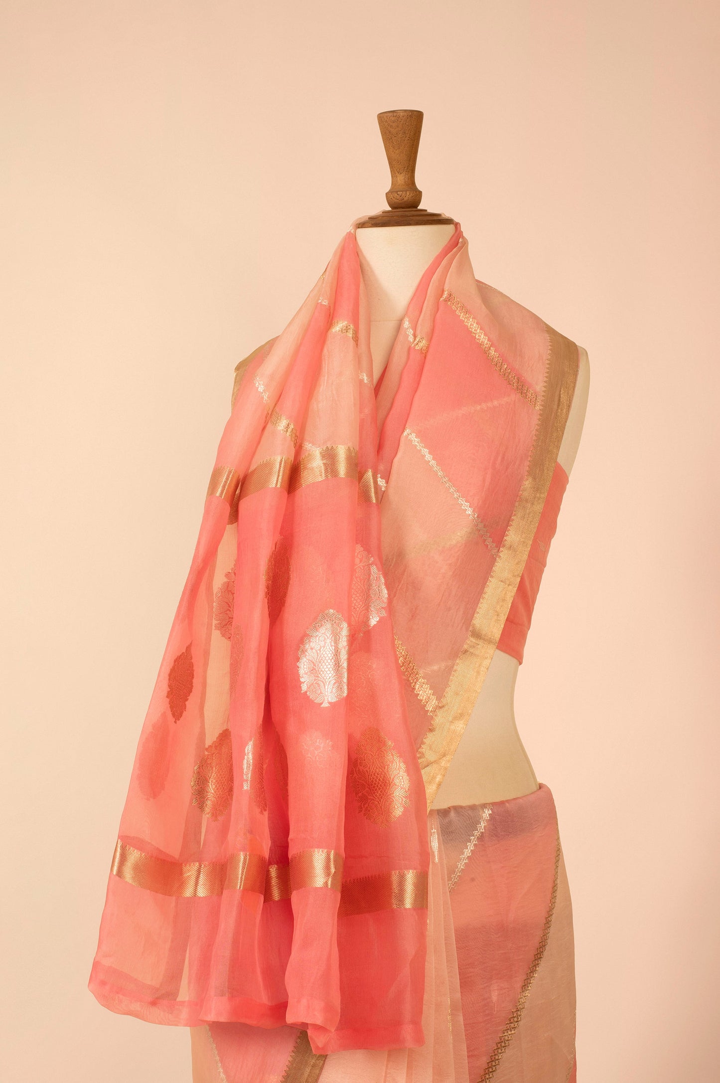 Handwoven Pink Organza Sari