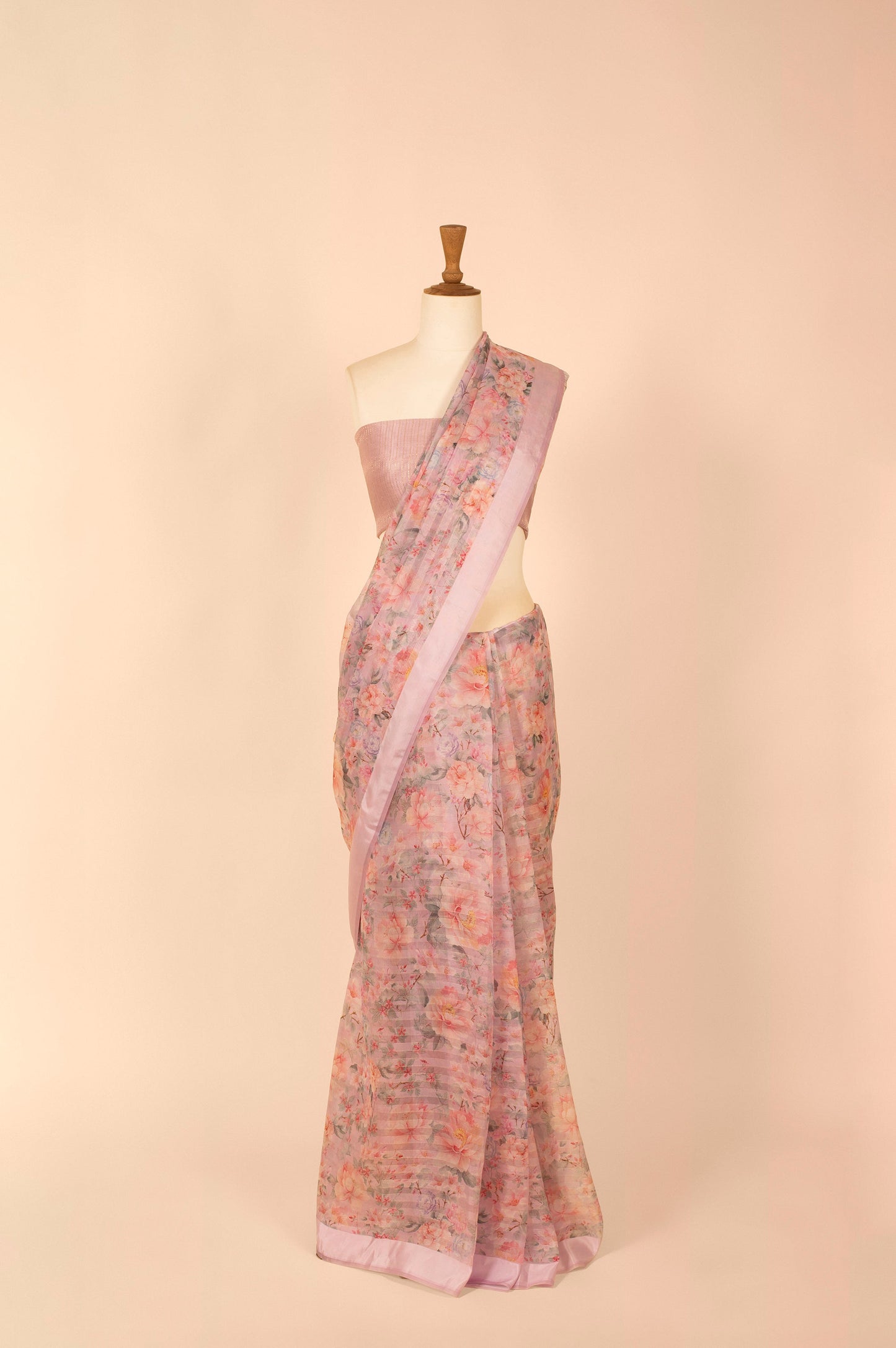 Handwoven Lilac Digital Printed Organza Sari