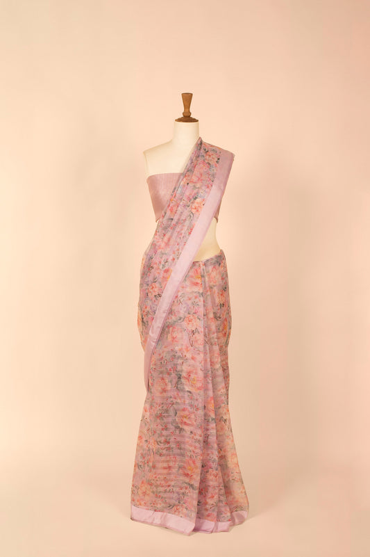 Handwoven Lilac Digital Printed Organza Sari