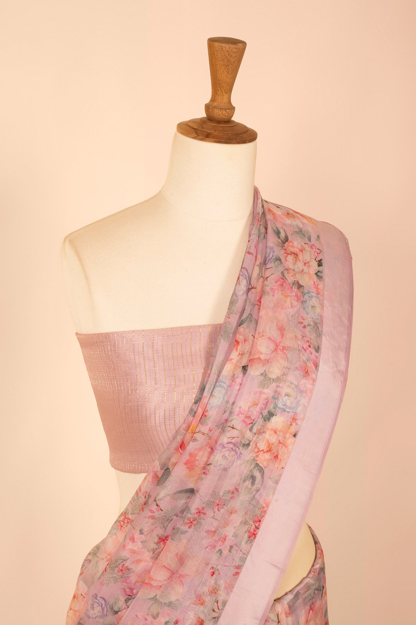 Handwoven Lilac Digital Printed Organza Sari