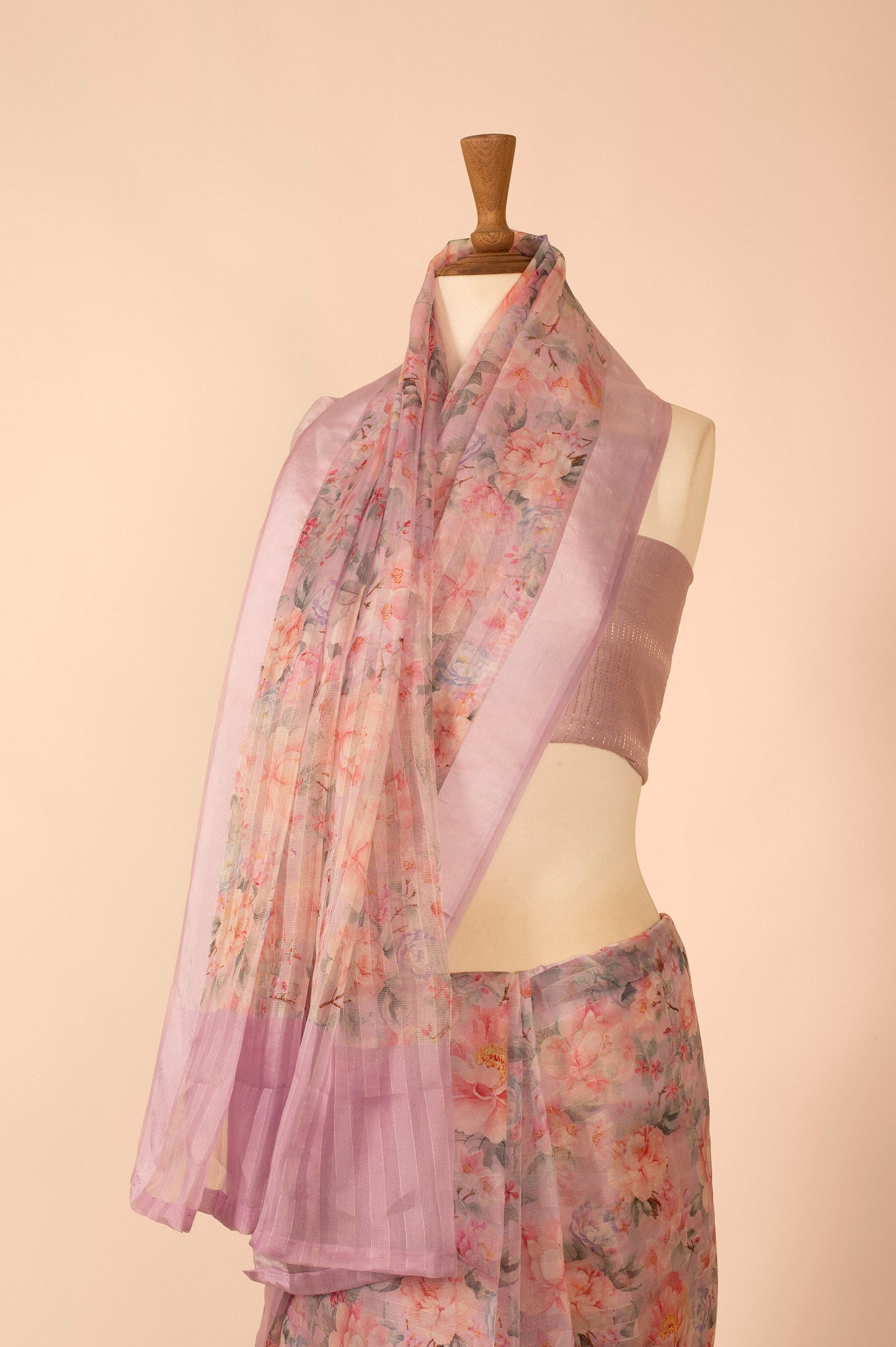 Handwoven Lilac Digital Printed Organza Sari