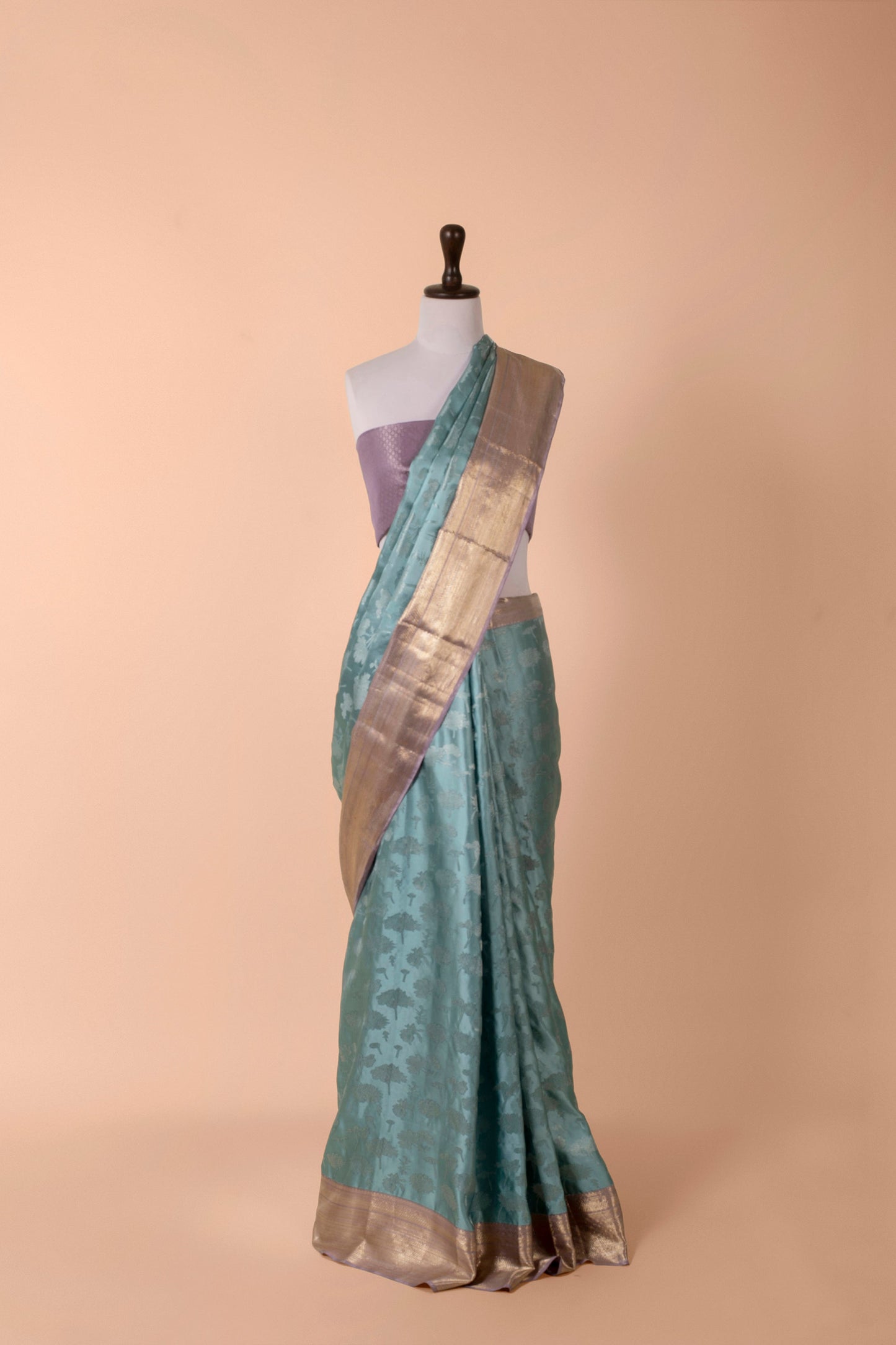 Handwoven Blue Satin Silk Saree