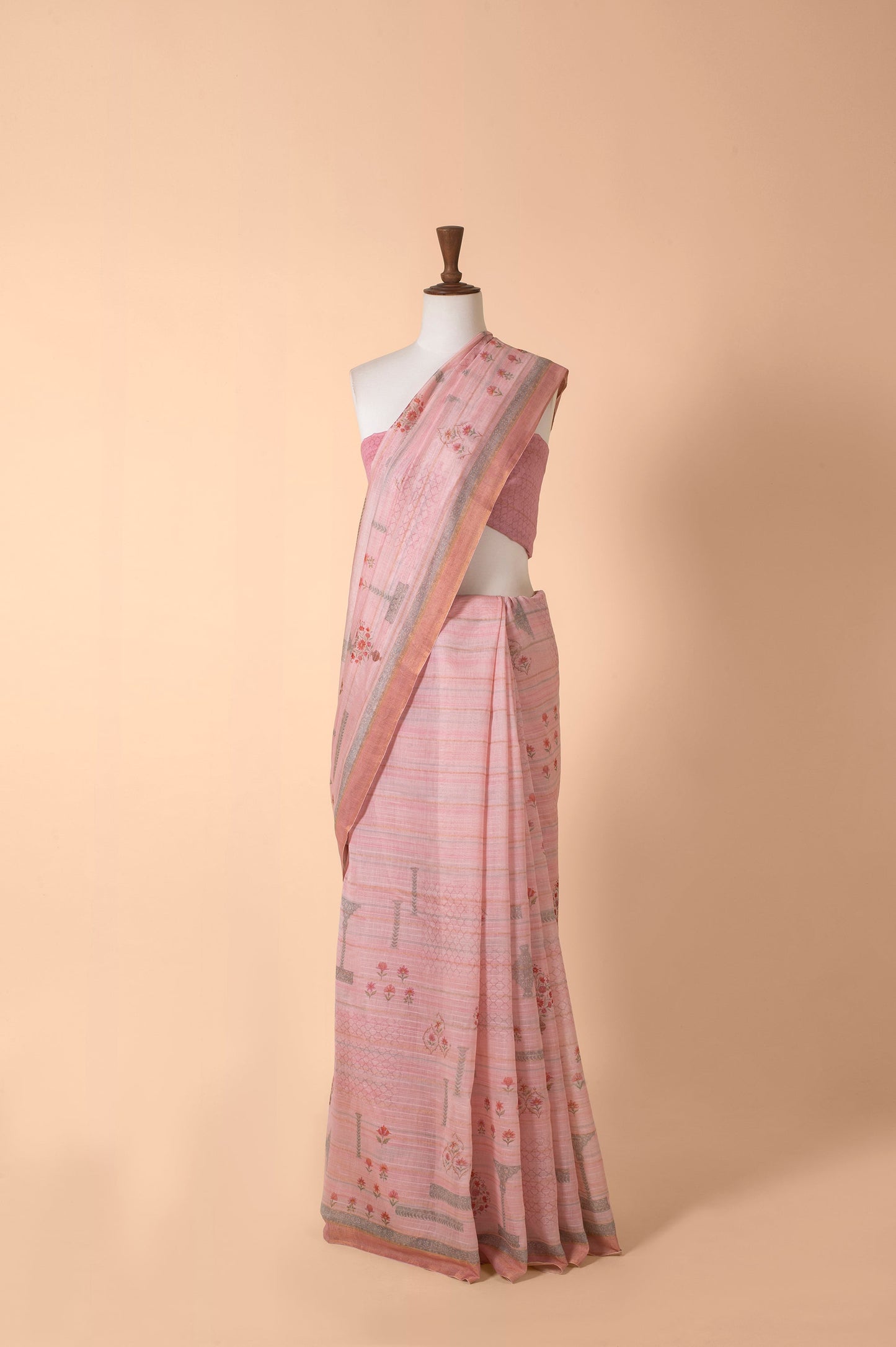 Handwoven Pink Chanderi Sari