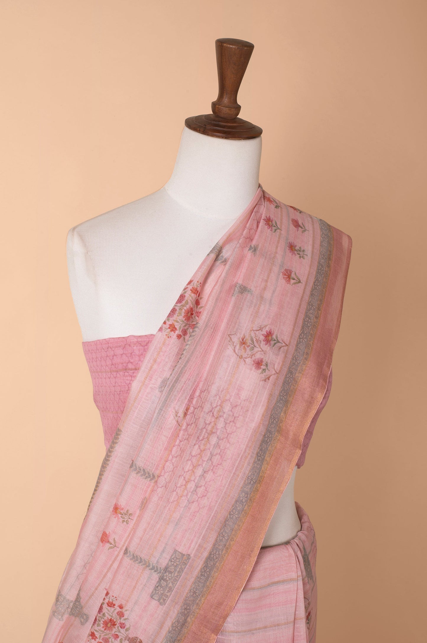 Handwoven Pink Chanderi Sari