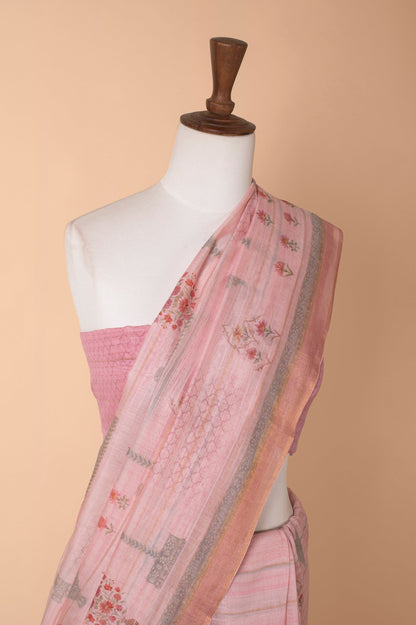 Handwoven Pink Chanderi Sari