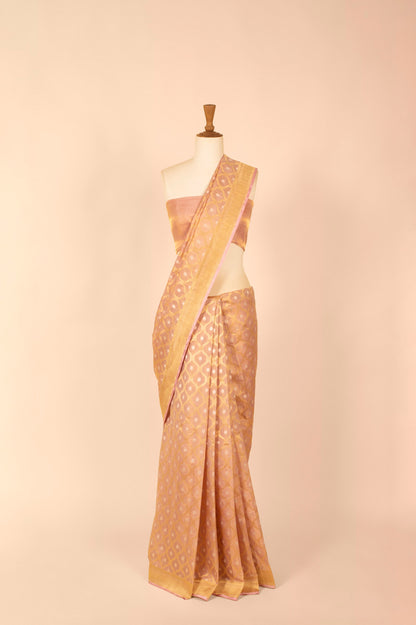 Handwoven Pink Organza Sari