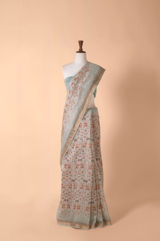 Handwoven Blue Chanderi Sari