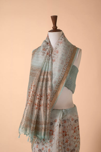 Handwoven Blue Chanderi Sari