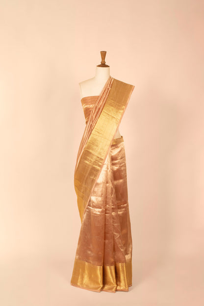 Handwoven Peach Tissue Sari