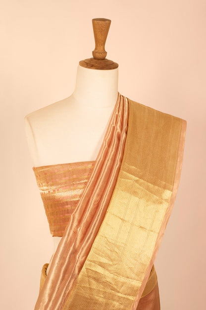 Handwoven Peach Tissue Sari