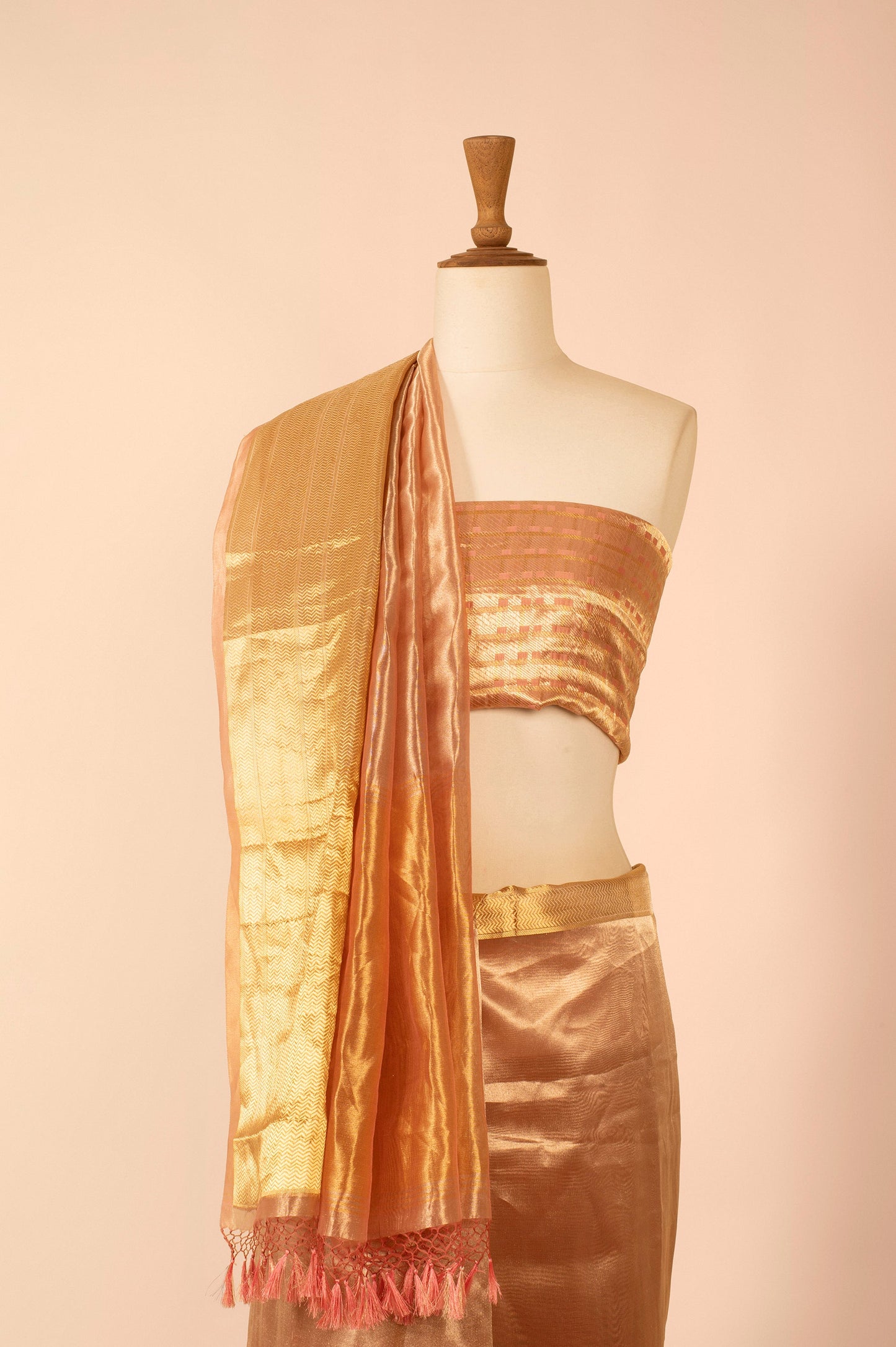 Handwoven Peach Tissue Sari