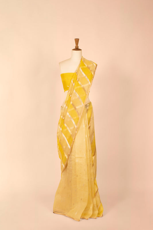 Handwoven Yellow Organza Sari