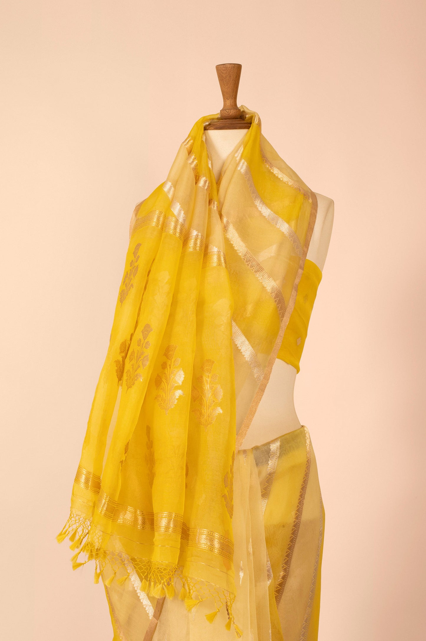 Handwoven Yellow Organza Sari