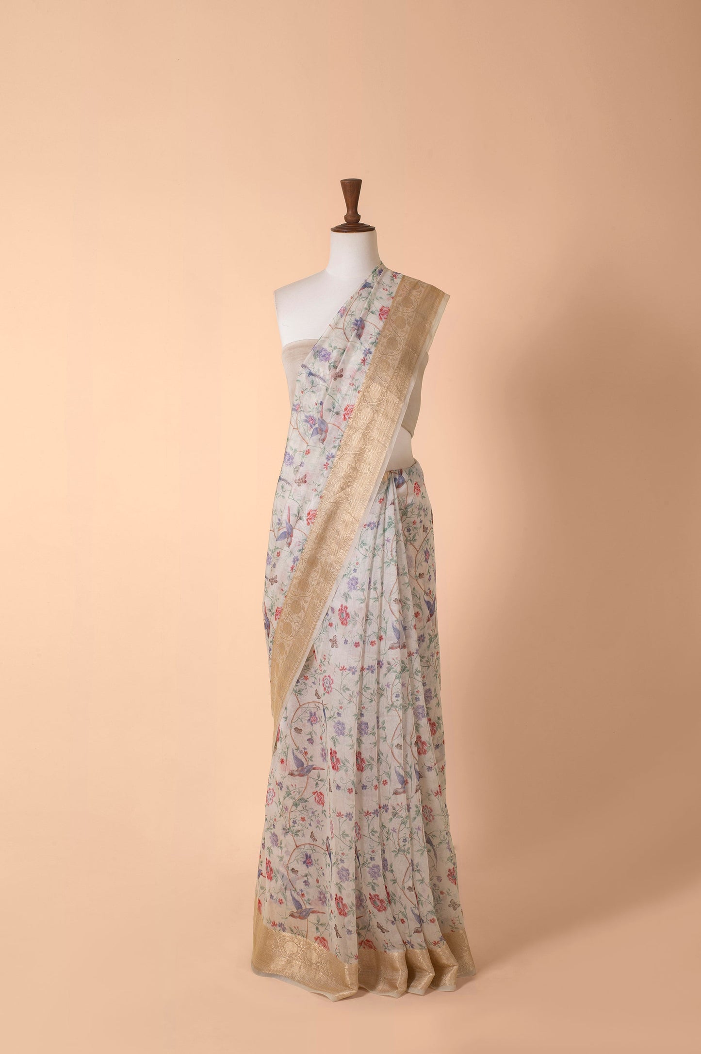 Handwoven Ivory Chanderi Sari