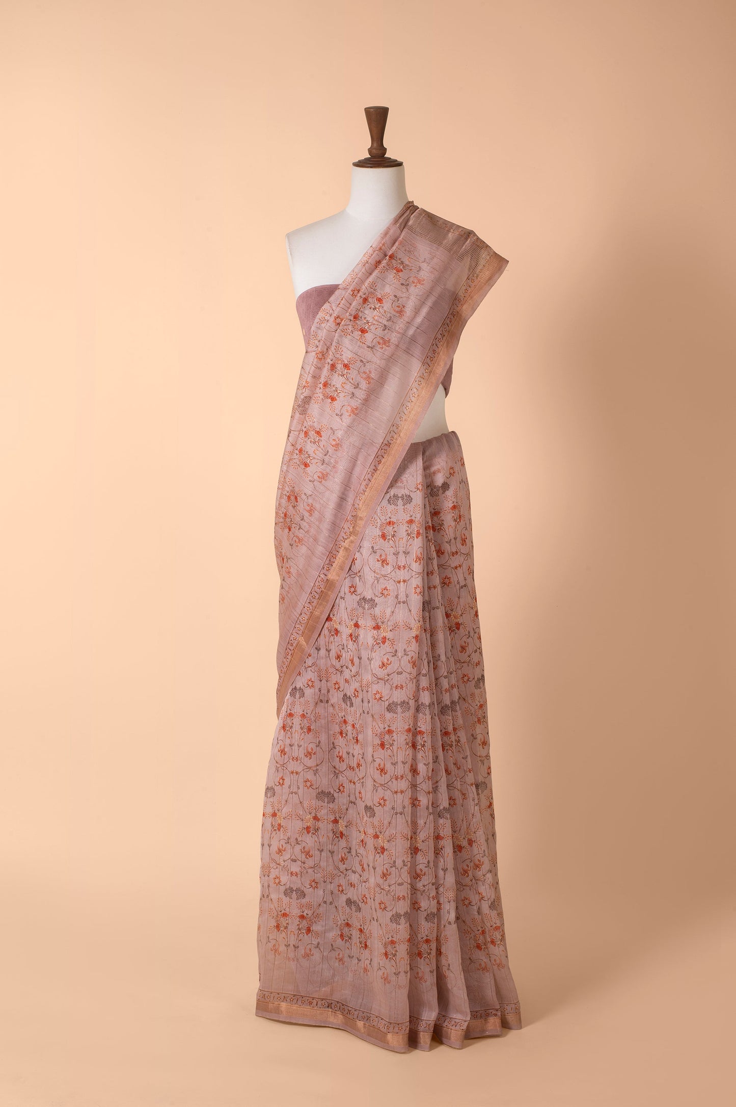 Handwoven Mauve Chanderi Sari