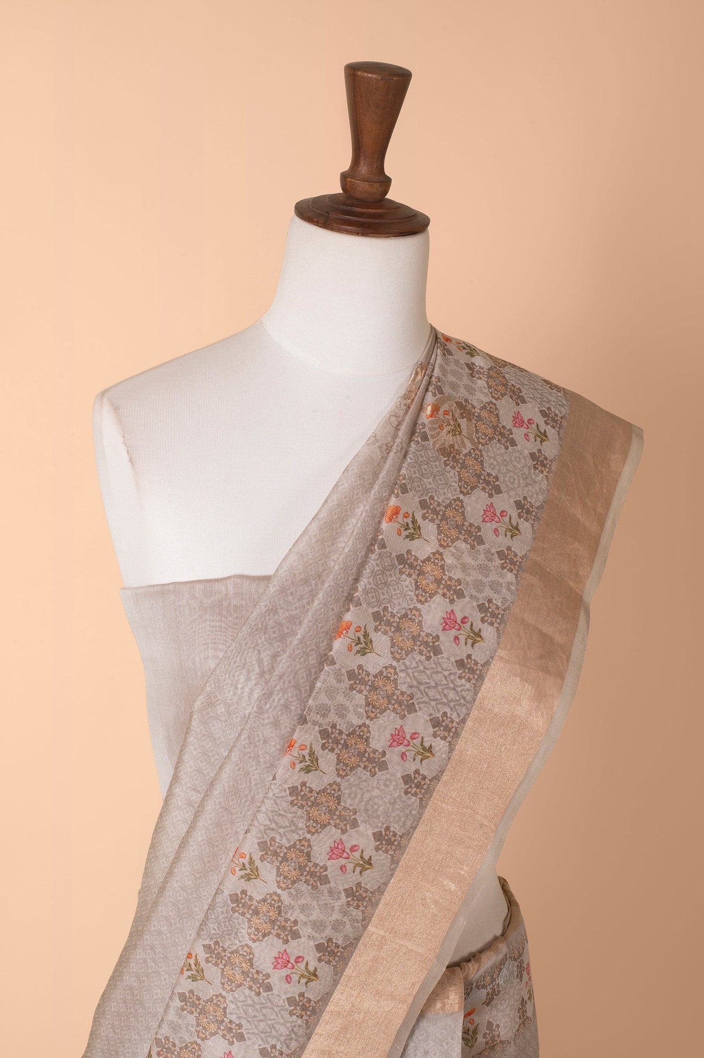 Handwoven Grey Chanderi Sari