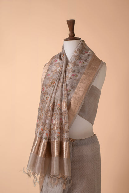 Handwoven Grey Chanderi Sari