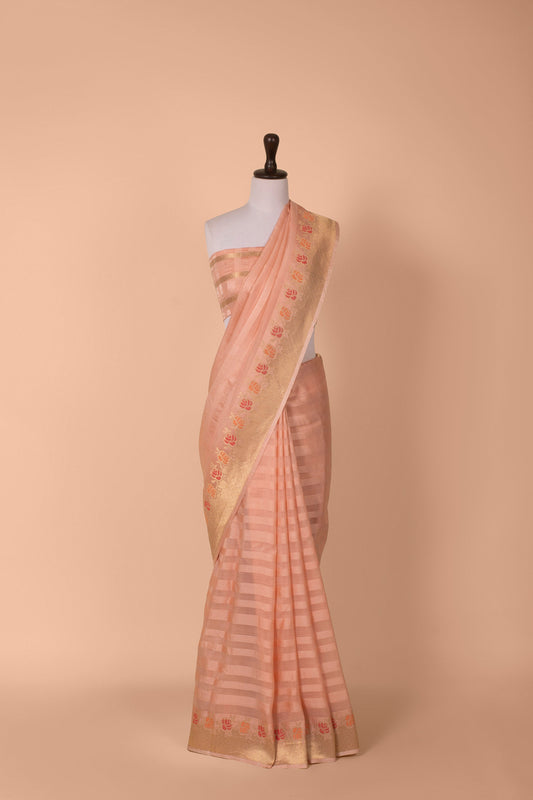 Handwoven Peach Silk Saree