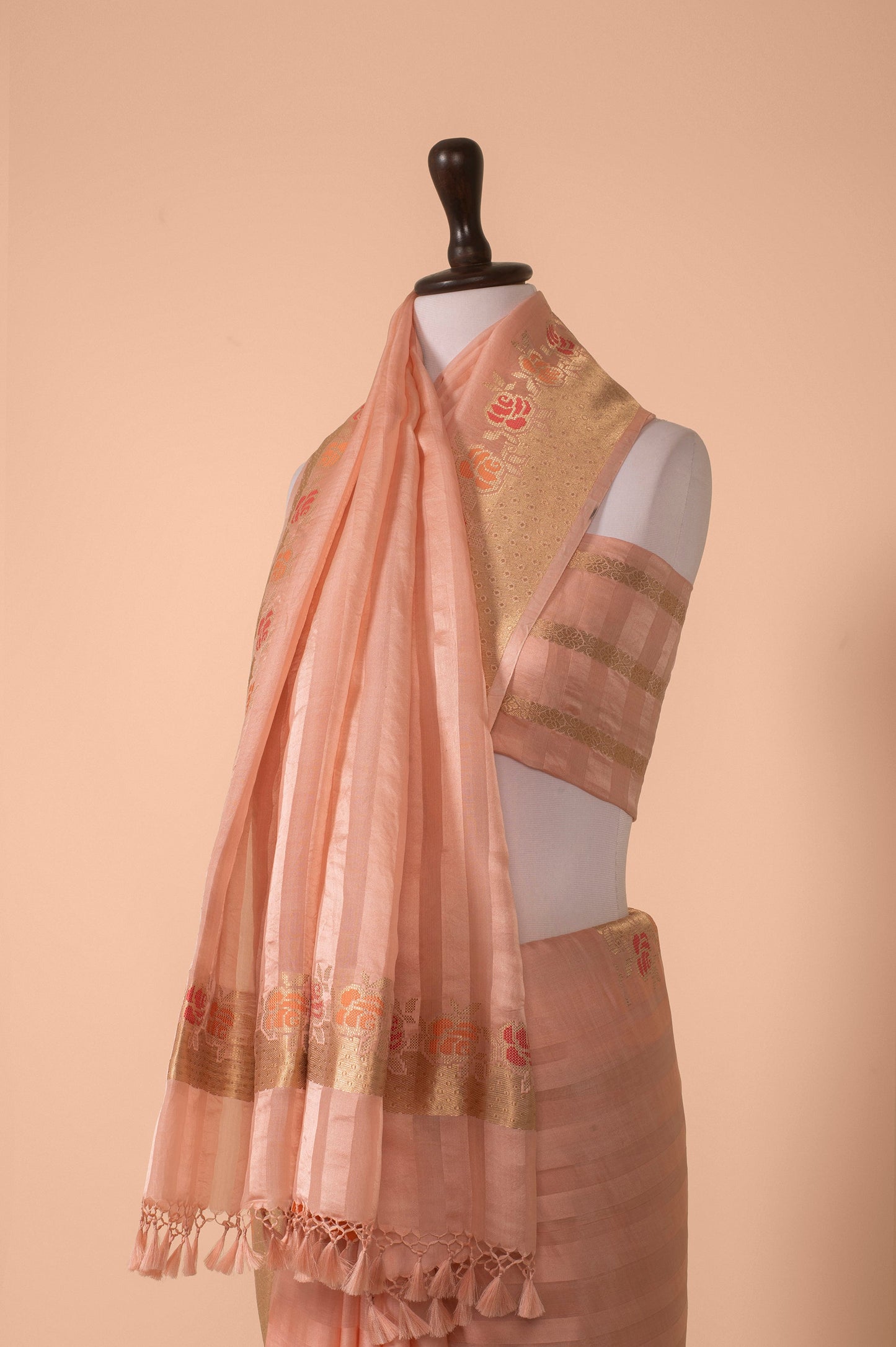Handwoven Peach Silk Saree