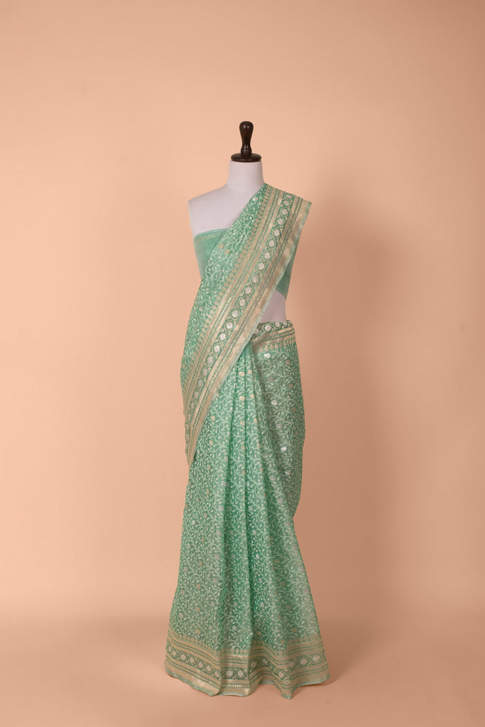 Handwoven Green Organza Saree